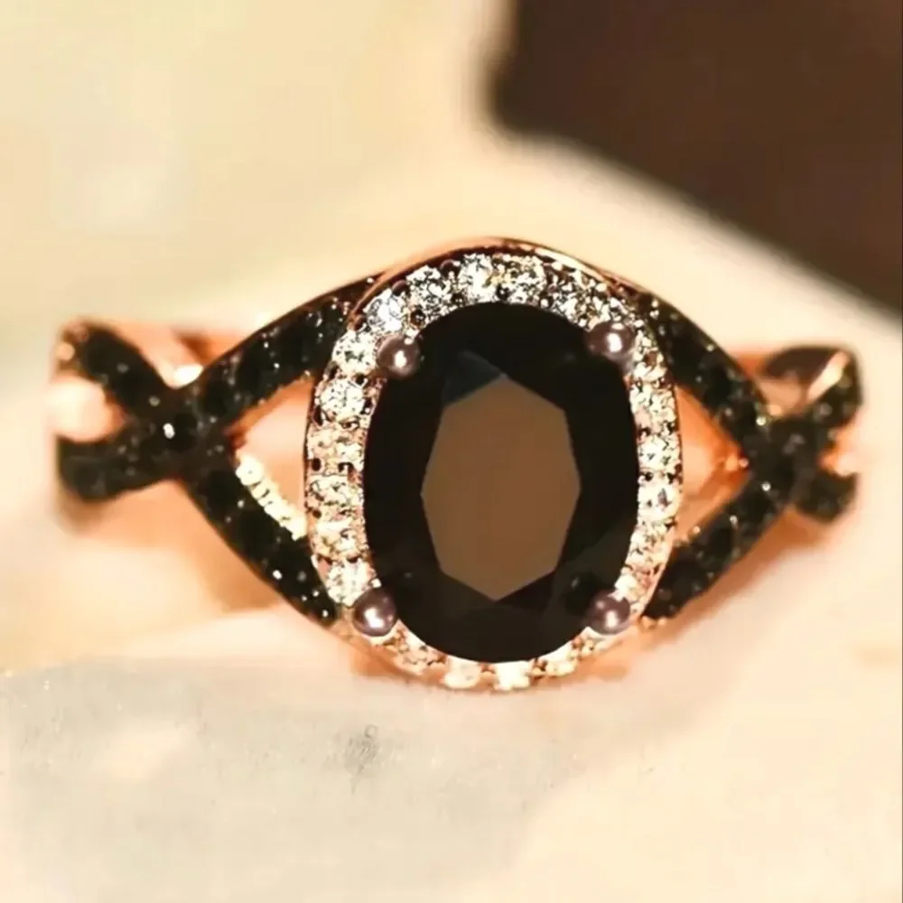 Retro black Zircon Temperament ring sz 8